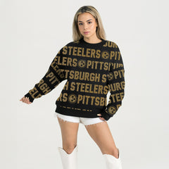 Pittsburgh Steelers Gameday Couture Women's Oversized Hype Era Rhinestone Text Sweatshirt - Black sale