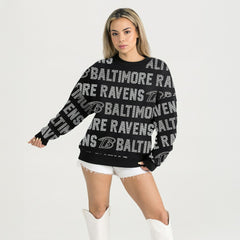 Baltimore Ravens Gameday Couture Women's Oversized Hype Era Rhinestone Text Sweatshirt - Black discount