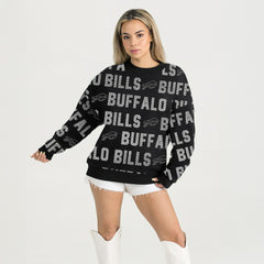 Buffalo Bills Gameday Couture Women's Oversized Hype Era Rhinestone Text Sweatshirt - Black for sale