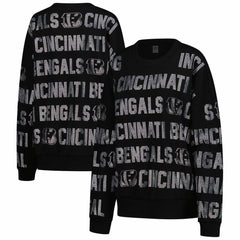 Cincinnati Bengals Gameday Couture Women's Oversized Hype Era Rhinestone Text Sweatshirt - Black cheap