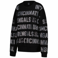 Cincinnati Bengals Gameday Couture Women's Oversized Hype Era Rhinestone Text Sweatshirt - Black cheap