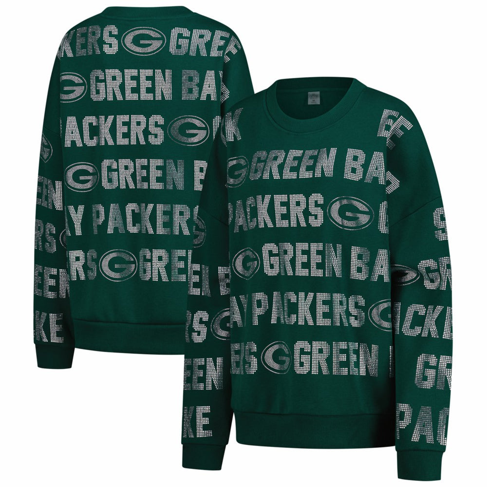Green Bay Packers Gameday Couture Women's Oversized Hype Era Rhinestone Text Sweatshirt - Green for sale