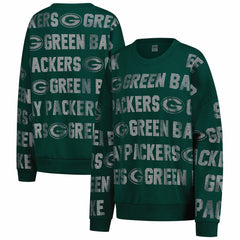 Green Bay Packers Gameday Couture Women's Oversized Hype Era Rhinestone Text Sweatshirt - Green for sale