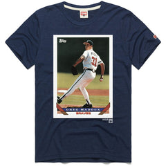 Greg Maddux Atlanta Braves Homage 1993 Topps Baseball Card Player T-Shirt - Navy