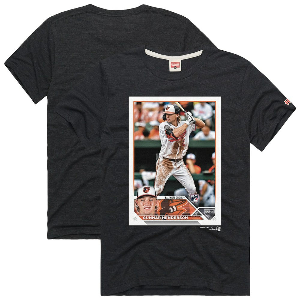 Gunnar Henderson Baltimore Orioles Homage 2023 Topps Baseball Card Player T-Shirt - Charcoal