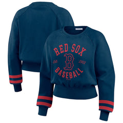 Boston Red Sox WEAR by Erin Andrews Women's Vintage Washed Cropped Pullover Sweatshirt - Navy