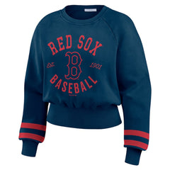 Boston Red Sox WEAR by Erin Andrews Women's Vintage Washed Cropped Pullover Sweatshirt - Navy