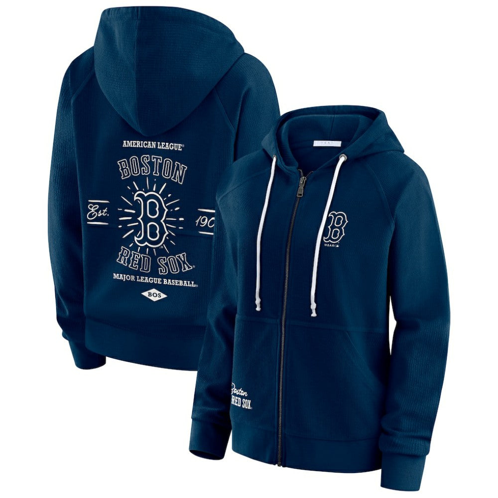 Boston Red Sox WEAR by Erin Andrews Women's Vintage Full-Zip Raglan Hoodie - Navy