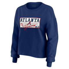 Atlanta Braves WEAR by Erin Andrews Women's Heavy Rugby Jersey Cropped Long Sleeve T-Shirt & Shorts Lounge Set - Navy