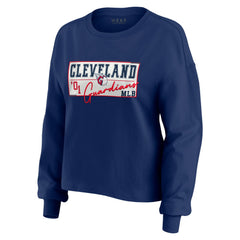 Cleveland Guardians WEAR by Erin Andrews Women's Heavy Rugby Jersey Cropped Long Sleeve T-Shirt & Shorts Lounge Set - Navy