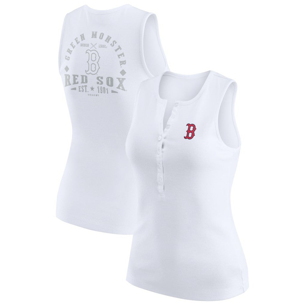 Boston Red Sox WEAR by Erin Andrews Women's Rib-Knit Henley Tank Top - White