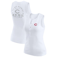 Cincinnati Reds WEAR by Erin Andrews Women's Rib-Knit Henley Tank Top - White