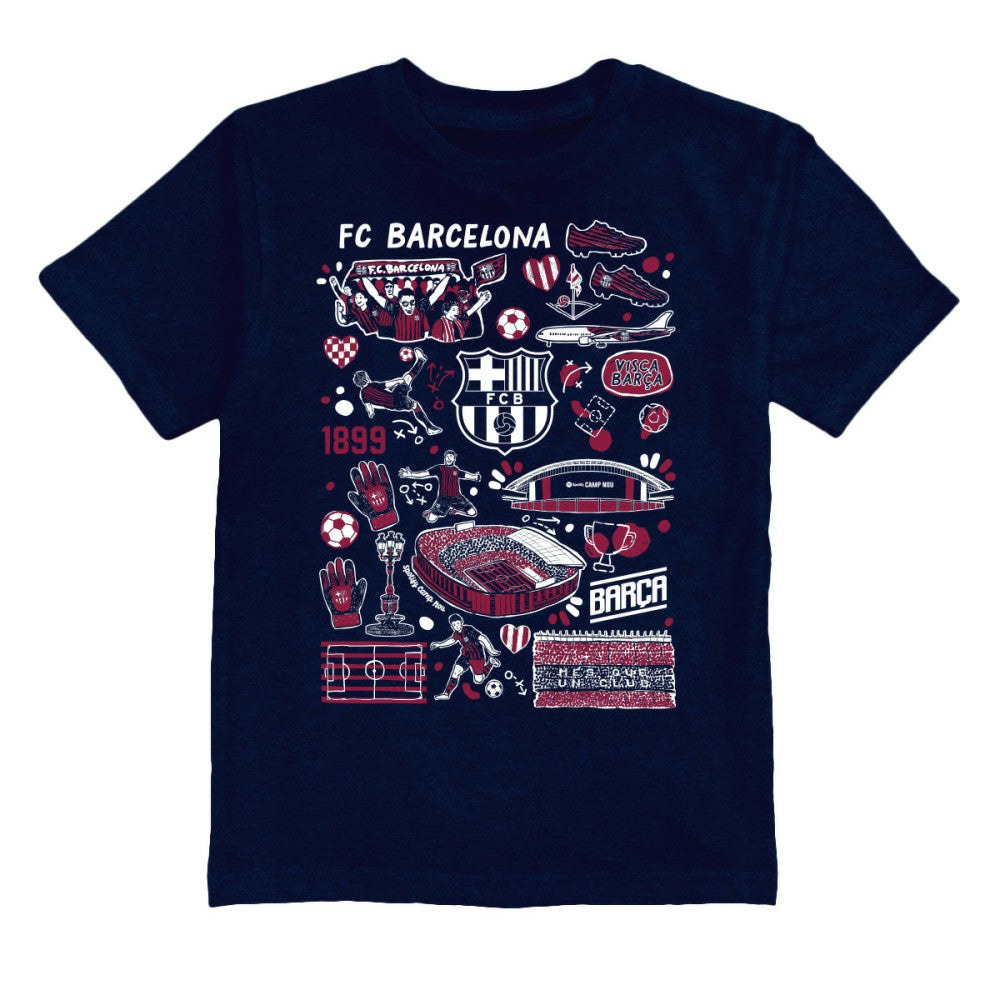 Barcelona Vive La Fete Youth Impressions Artwork T-Shirt - Navy discount
