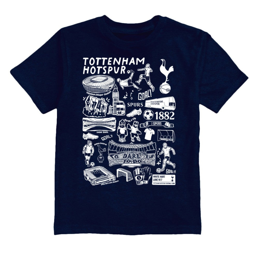 Tottenham Hotspur Vive La Fete Youth Impressions Artwork T-Shirt - Navy shop