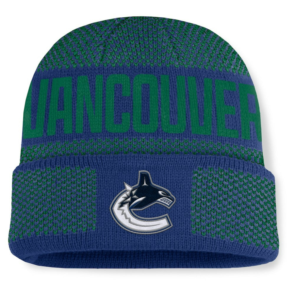 Vancouver Canucks Fanatics Fundamentals Shelter Cuffed Knit Hat Blue/Green