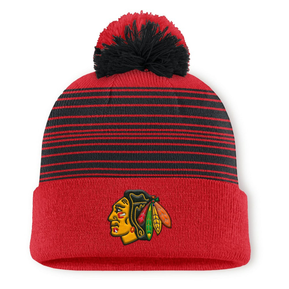 Chicago Blackhawks Fanatics Fundamental Spirit Cuffed Pom Knit Hat Red