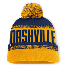 Nashville Predators Fanatics Fundamentals Thrive Cuffed Knit Hat with Pom Gold/Navy