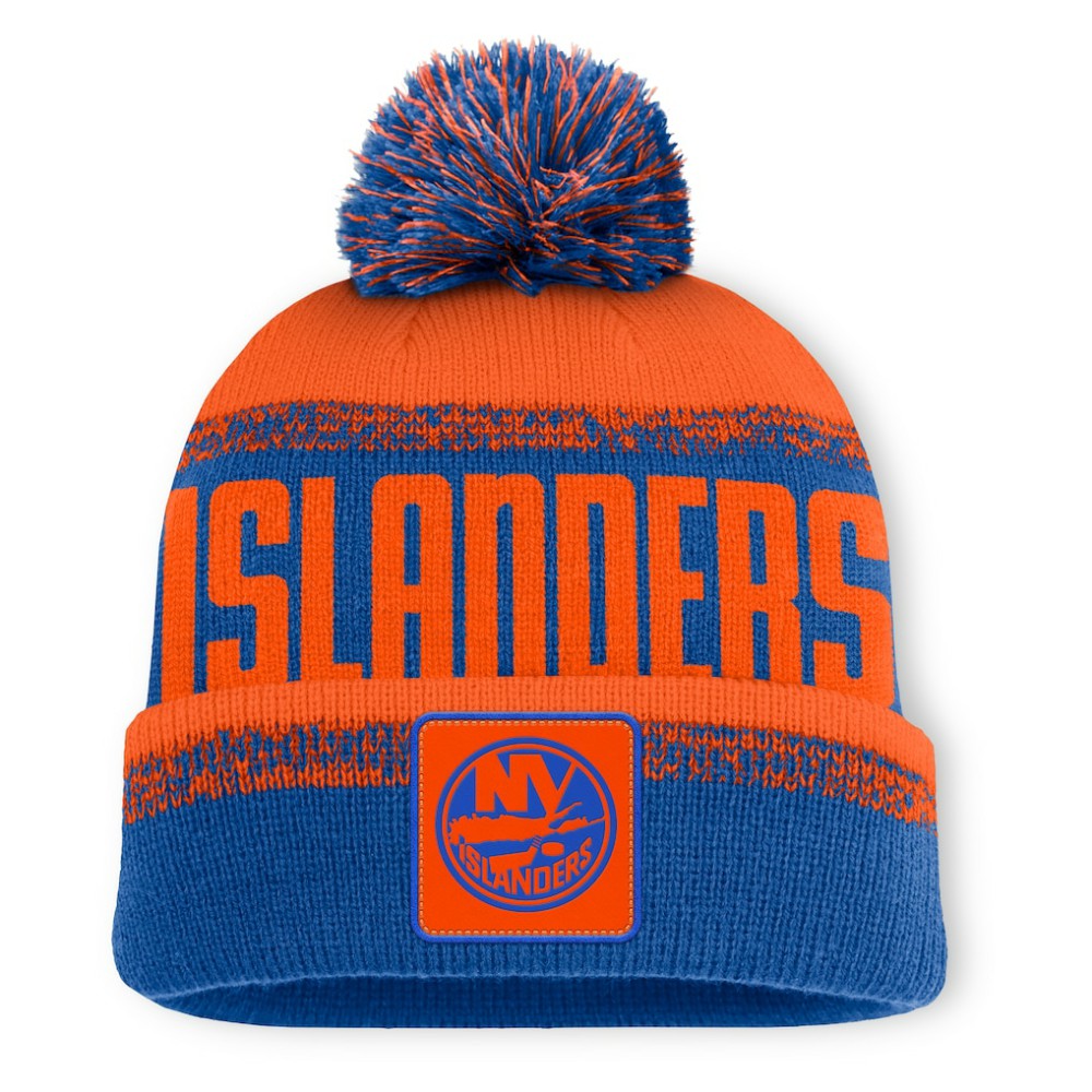New York Islanders Fanatics Fundamentals Thrive Cuffed Knit Hat with Pom Royal/Orange