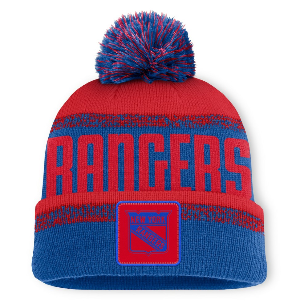 New York Rangers Fanatics Fundamentals Thrive Cuffed Knit Hat with Pom Blue/Red
