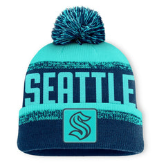 Seattle Kraken Fanatics Fundamentals Thrive Cuffed Knit Hat with Pom Deep Sea Blue/Light Blue