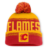 Calgary Flames Fanatics Fundamentals Thrive Cuffed Knit Hat with Pom Red/Gold