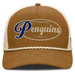 Pittsburgh Penguins Fanatics Heritage Fetch A-Frame Trucker Adjustable Hat Brown/Cream