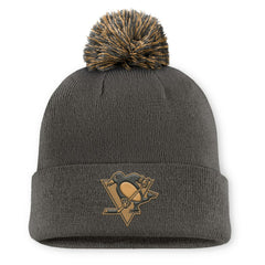 Pittsburgh Penguins Fanatics Authentic Pro Military Appreciation Cuffed Knit Hat with Pom Charcoal