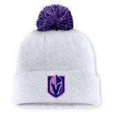 Vegas Golden Knights Fanatics Authentic Pro Hockey Fights Cancer Cuffed Knit Hat with Pom White