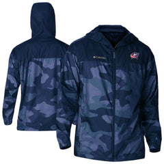 Columbus Blue Jackets Columbia Camo Flash Challenger Omni-Shade Full-Zip Hoodie Windbreaker Navy