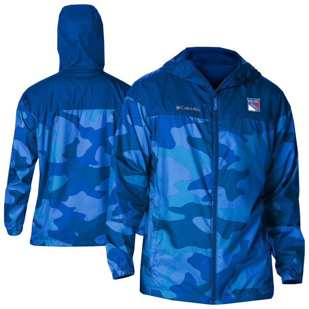 New York Rangers Columbia Camo Flash Challenger Omni-Shade Full-Zip Hoodie Windbreaker Blue