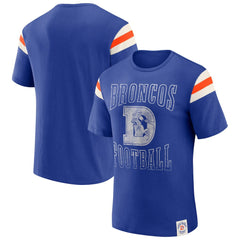 Denver Broncos Darius Rucker Collection Distressed Throwback Shoulder Stripe T-Shirt - Royal for sale