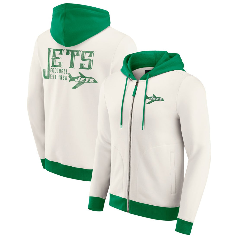 New York Jets Darius Rucker Collection Distressed Graphics Full-Zip Hoodie - Cream discount