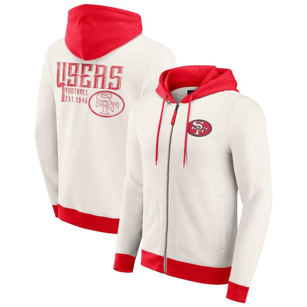 San Francisco 49ers Darius Rucker Collection Distressed Graphics Full-Zip Hoodie - Cream for sale