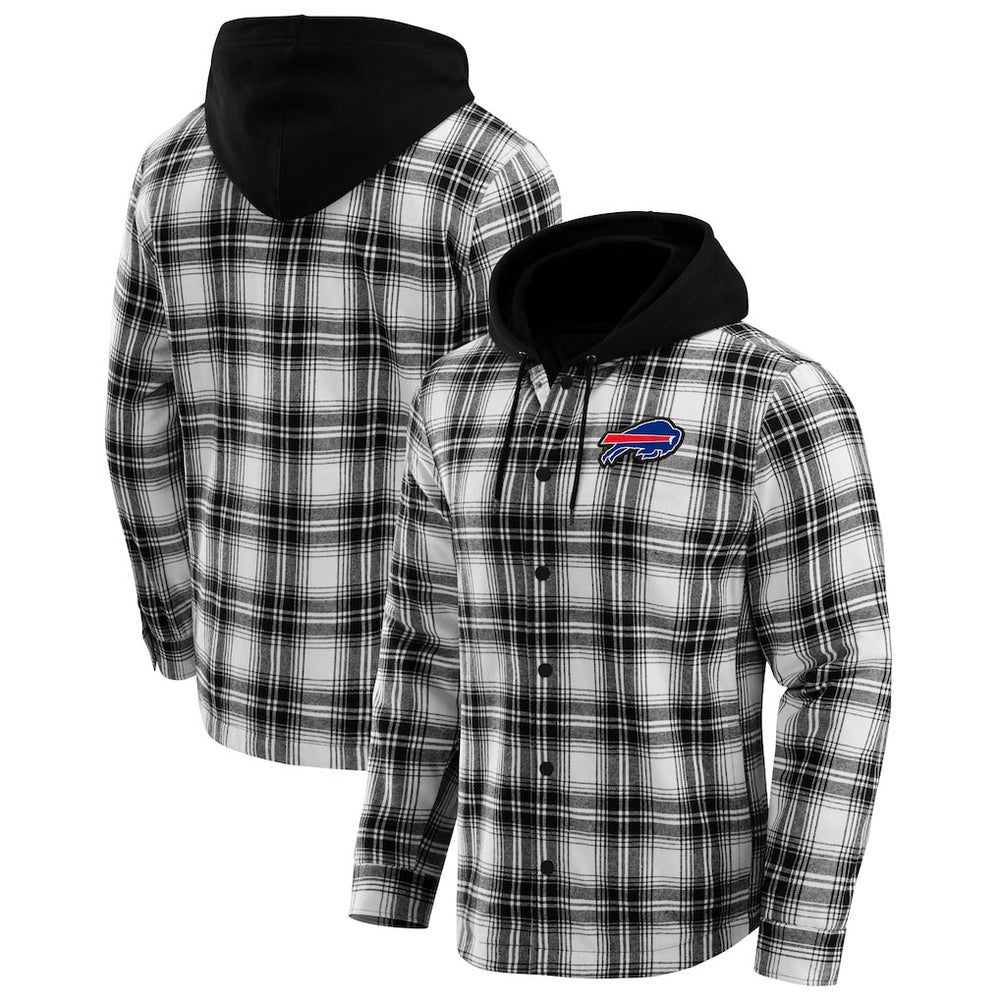 Buffalo Bills NFL x Darius Rucker Collection Plaid Flannel Quilted Full-Snap Hooded Shacket - Black for sale