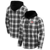 Kansas City Chiefs NFL x Darius Rucker Collection Plaid Flannel Quilted Full-Snap Hooded Shacket - Black outlet