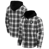 Las Vegas Raiders NFL x Darius Rucker Collection Plaid Flannel Quilted Full-Snap Hooded Shacket - Black for sale