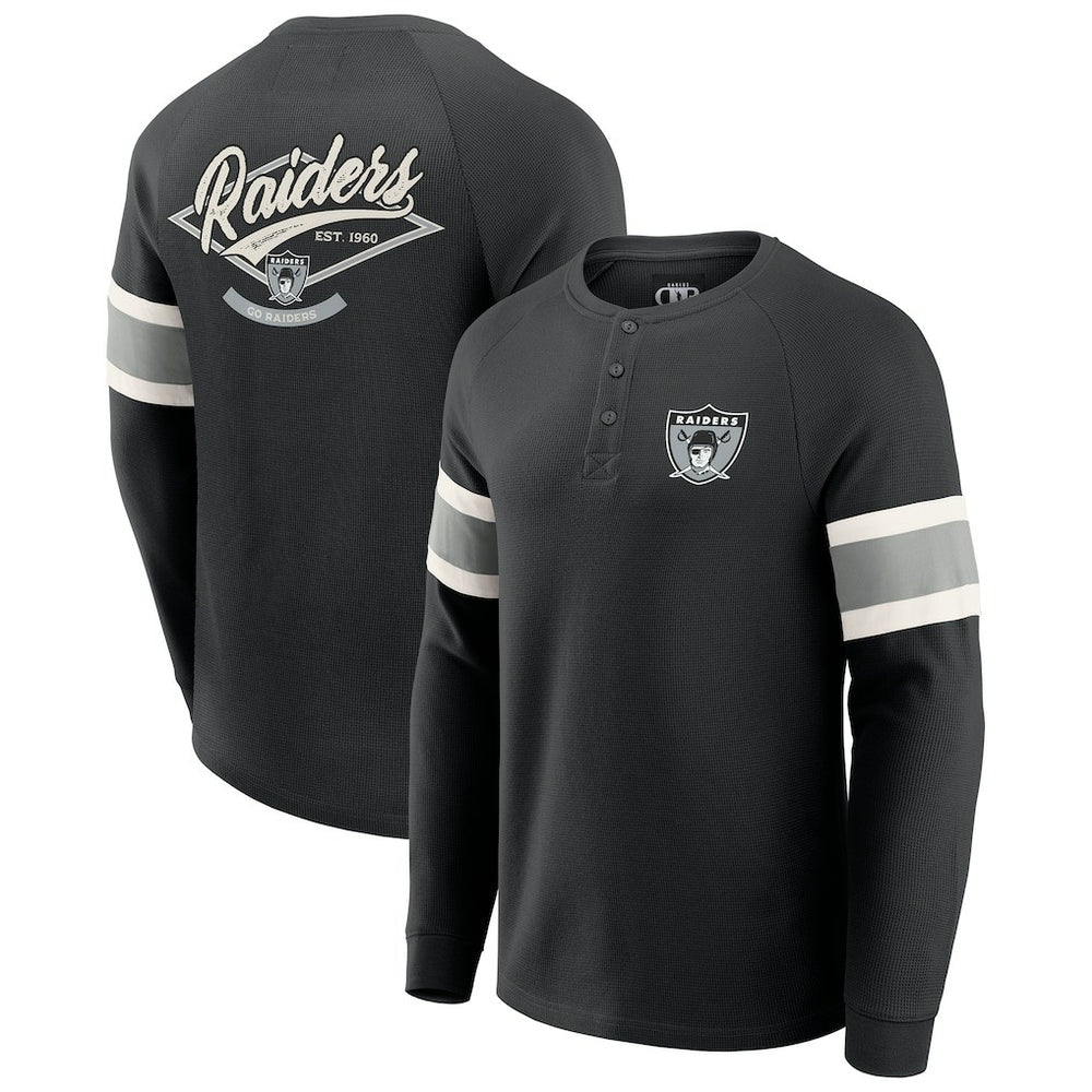 Las Vegas Raiders Darius Rucker Collection Waffle-Knit Raglan Long Sleeve Henley T-Shirt - Black cheap