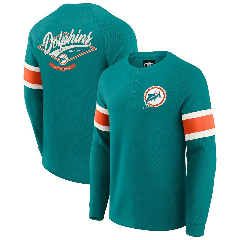 Miami Dolphins Darius Rucker Collection Waffle-Knit Raglan Long Sleeve Henley T-Shirt - Aqua discount
