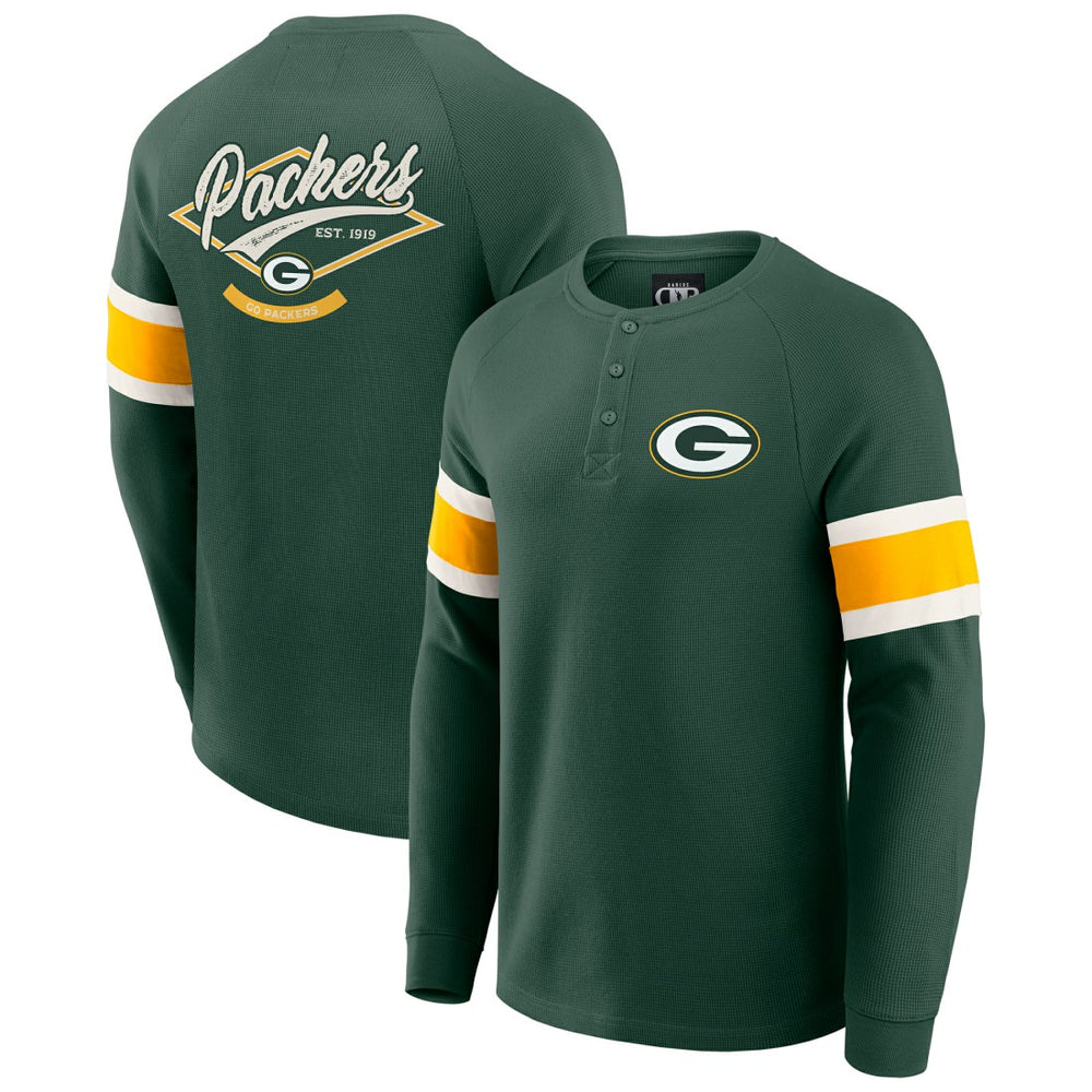 Green Bay Packers Darius Rucker Collection Waffle-Knit Raglan Long Sleeve Henley T-Shirt - Green outlet