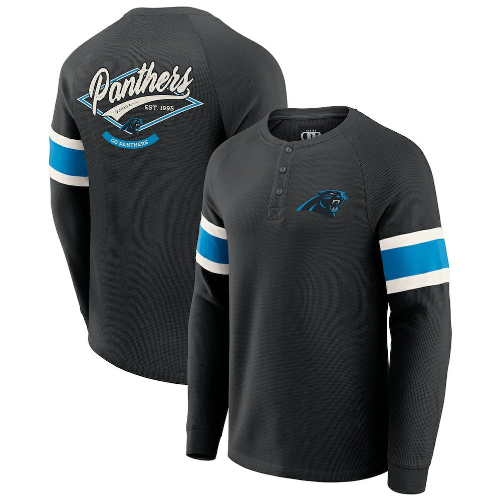 Carolina Panthers Darius Rucker Collection Waffle-Knit Raglan Long Sleeve Henley T-Shirt - Black sale