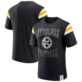 Pittsburgh Steelers Darius Rucker Collection Football Stripe Sleeve T-Shirt - Black on sale