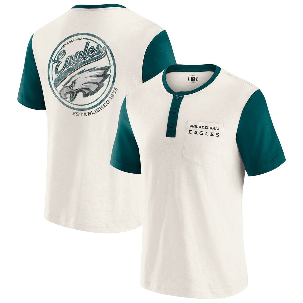 Philadelphia Eagles Darius Rucker Collection Henley Colorblock Slub Pocket T-Shirt - Cream sale
