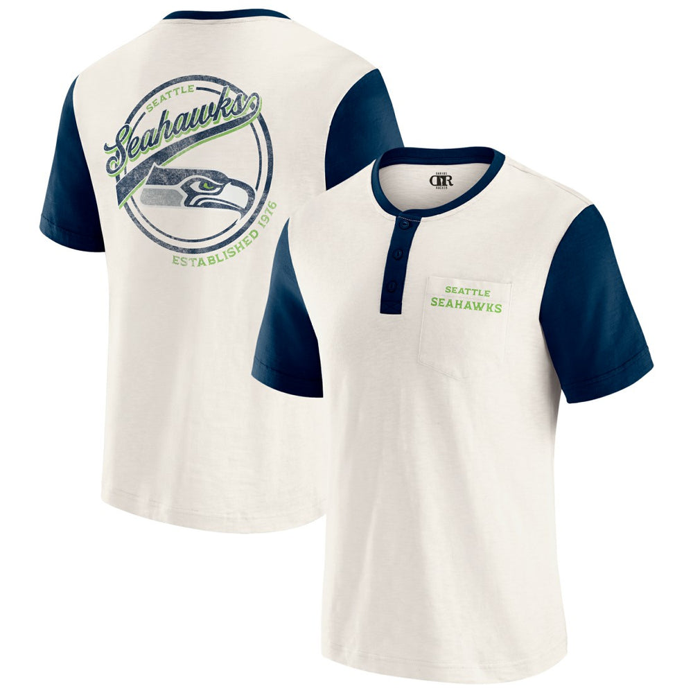 Seattle Seahawks Darius Rucker Collection Henley Colorblock Slub Pocket T-Shirt - Cream outlet