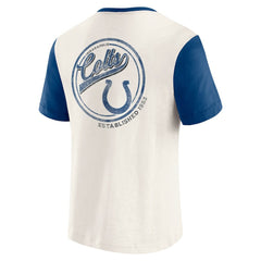 Indianapolis Colts Darius Rucker Collection Henley Colorblock Slub Pocket T-Shirt - Cream on sale