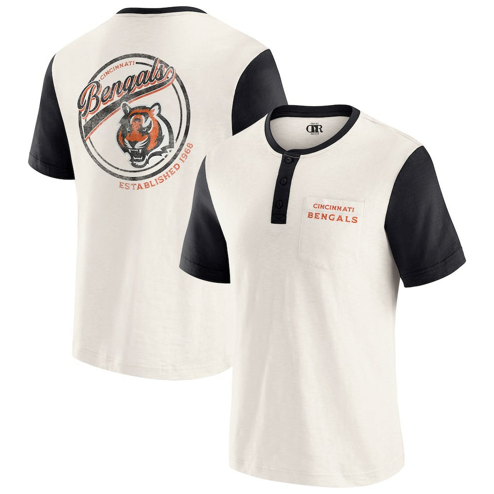 Cincinnati Bengals Darius Rucker Collection Henley Colorblock Slub Pocket T-Shirt - Cream on sale