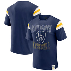 Milwaukee Brewers Darius Rucker Collection Distressed Sleeve Stripe T-Shirt - Navy