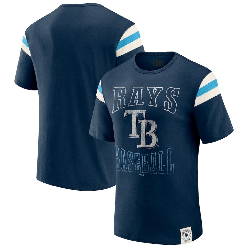 Tampa Bay Rays Darius Rucker Collection Distressed Sleeve Stripe T-Shirt - Navy