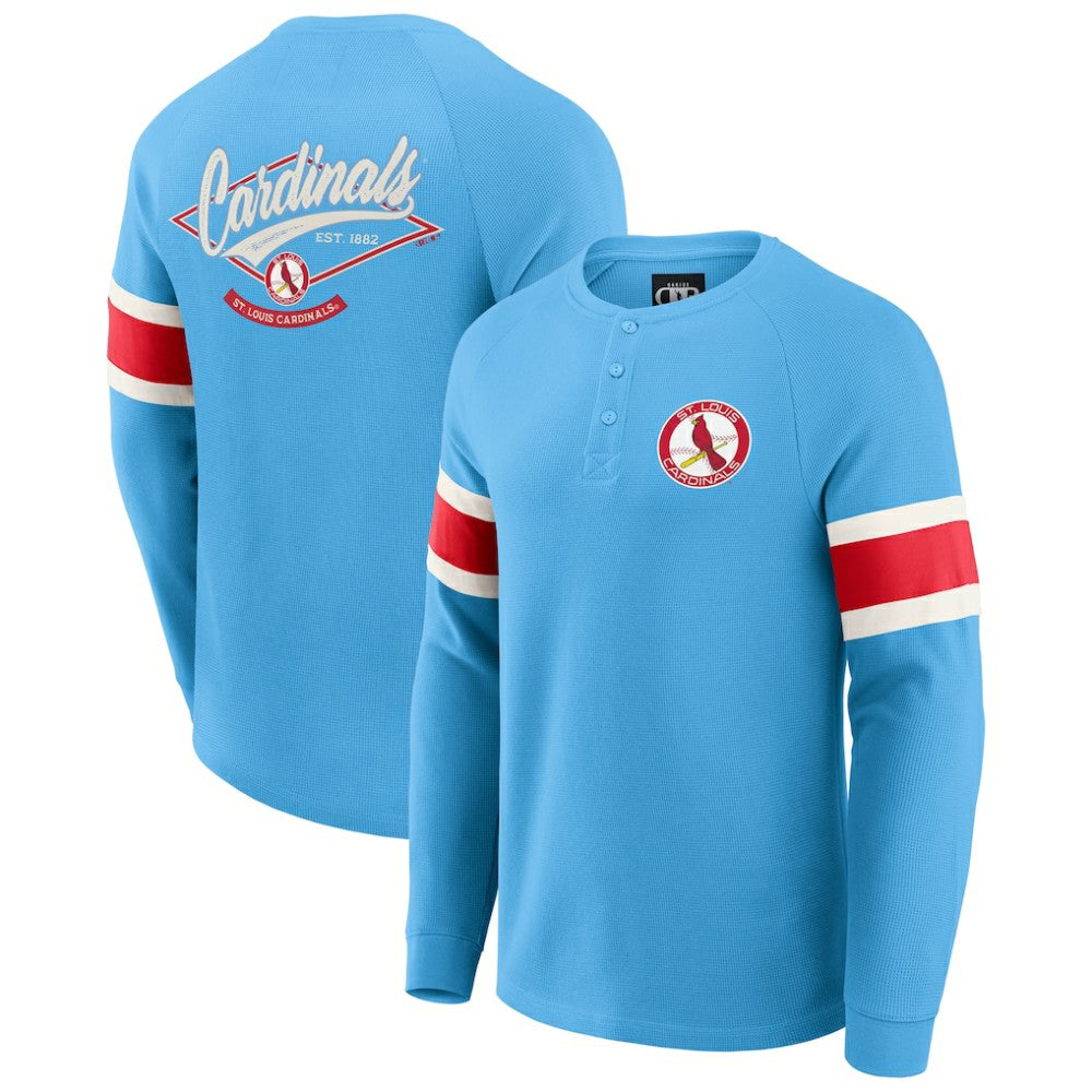 St. Louis Cardinals Darius Rucker Collection Waffle-Knit Raglan Long Sleeve Henley T-Shirt - Light Blue