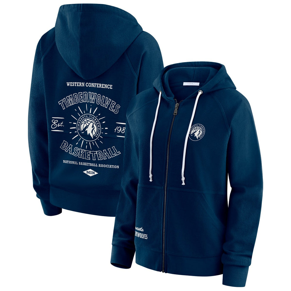 Minnesota Timberwolves WEAR by Erin Andrews Women's Vintage Full-Zip Raglan Hoodie - Navy online