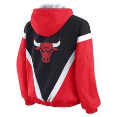 Chicago Bulls WEAR by Erin Andrews Women's Colorblock Full-Zip Hoodie Windbreaker Jacket - Black/Red on sale